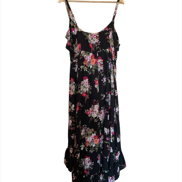 TORRID Black/Pink Floral Spaghetti Strap High-Low Sundress - Size 3 - Picture 3 of 9